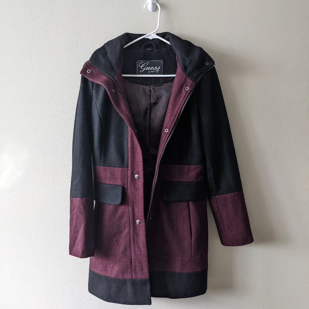 NWOT! GUESS - Women's Colorblock Wool Hooded Coat - Size Small